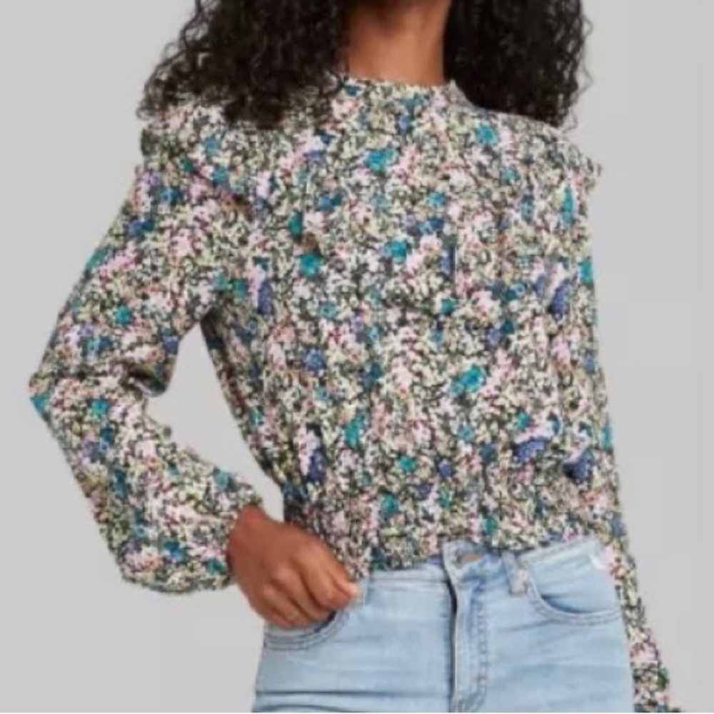 Women's Long Sleeve Smocked Waist Ruffle Blouse
